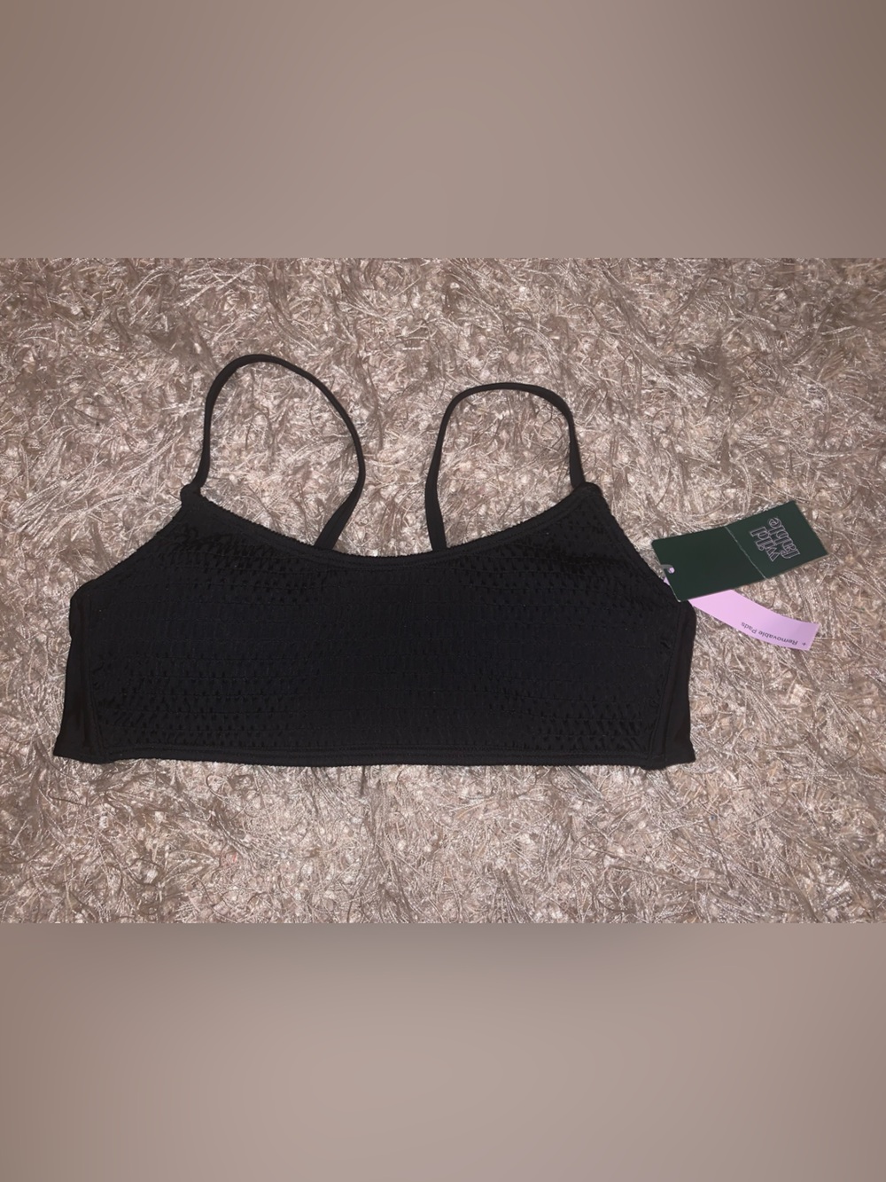 wild fable Black padded textured Bikini Top with Thin Straps size S NWT